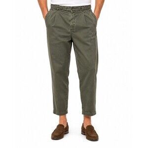 Officine Generale Hugo Mens 52 Burnt Olive Lyocell Linen Cropped Pleated Pants